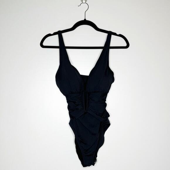 NEW Bleu Rod Beattie Ruched One Piece Swimsuit Women's Black Size 4 - Picture 2 of 5